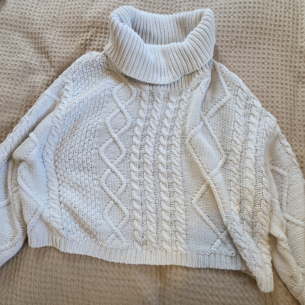 Miracle Cream Cable Knit Turtleneck Sweater